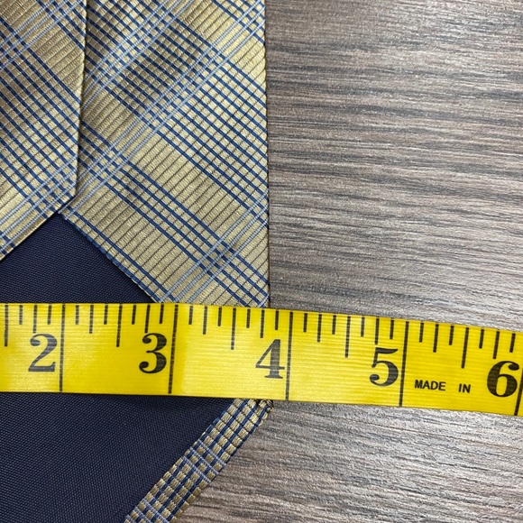 Jos A Bank Gold, Blue & Navy Plaid Silk Tie - Picture 4 of 4